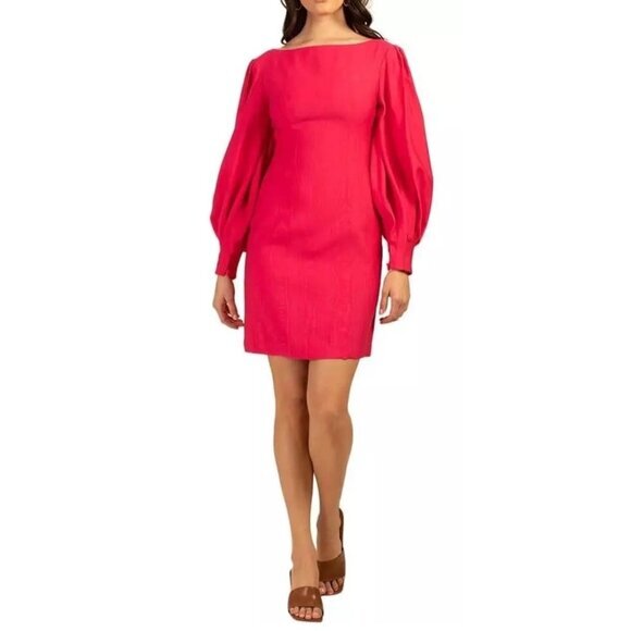 $278 NWT Trina Turk Pink Hiya Balloon-Sleeve‎ Sheath Dress 8 Cruise Part Core - Picture 1 of 5